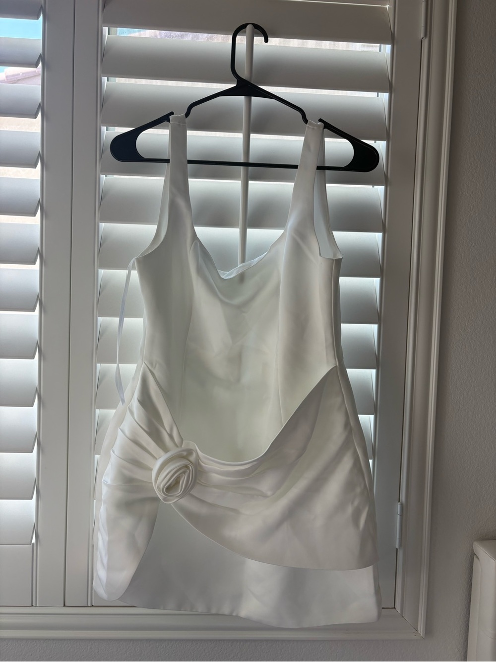Hello Molly White Satin Mini Dress with Rosette Detail